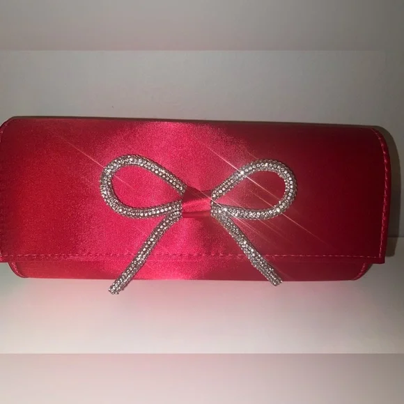 Elegant Hot Pink Clutch with Rhinestone Bow - Picture 5 of 9